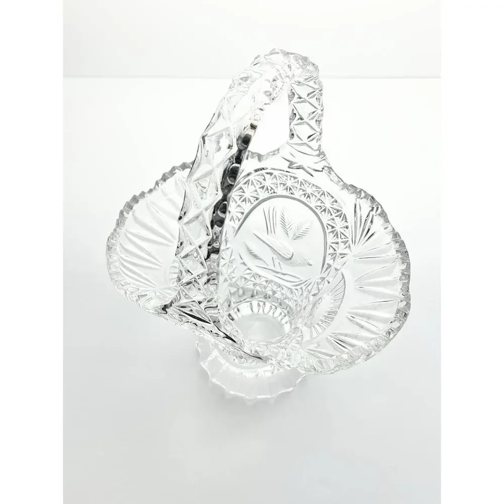 Hofbauer “Byrdes” Large Cut Crystal Deep Handled Basket 10 1/2”